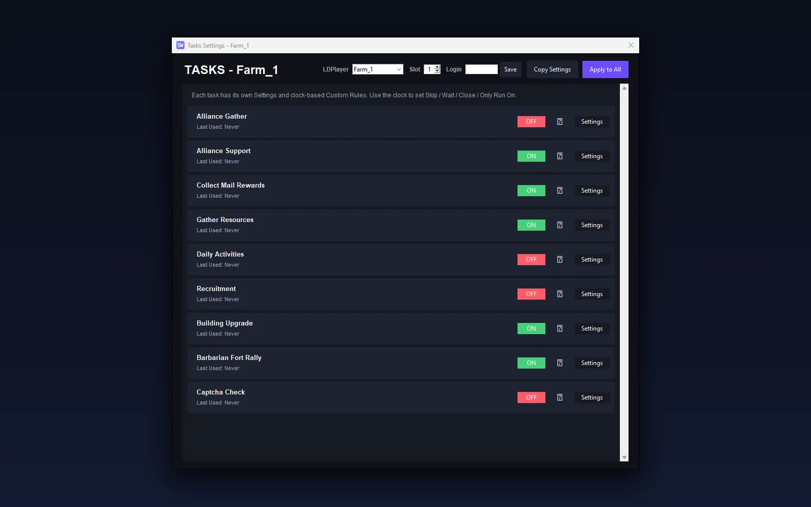 SW BOT - Task Settings